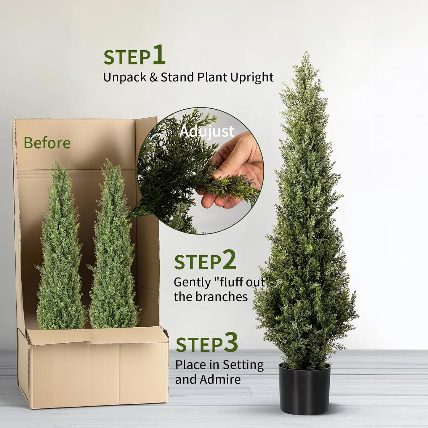 4 FT Artificial Cedar Topiary Trees 2 Set, Realistic Fake Cypress Tree Tall Faux Pine Shrubs Plants Artificial Cypress Trees for Home Offices Porch Decor (4 FT)
