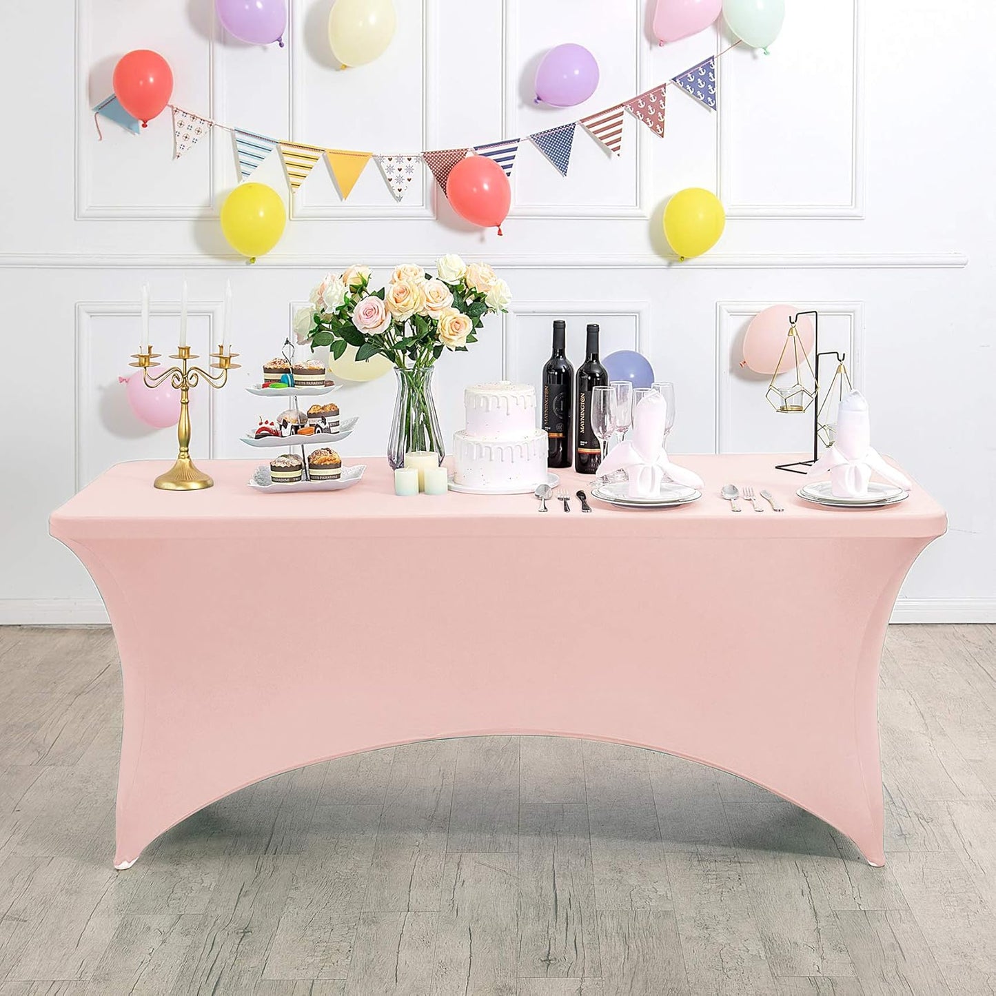 2Pack Spandex Table Cover for 6Ft or 4fT or 8ft Table Universal Fitted Stretch Tablecloth for Party, Banquet, Wedding and Events-Blush Pink