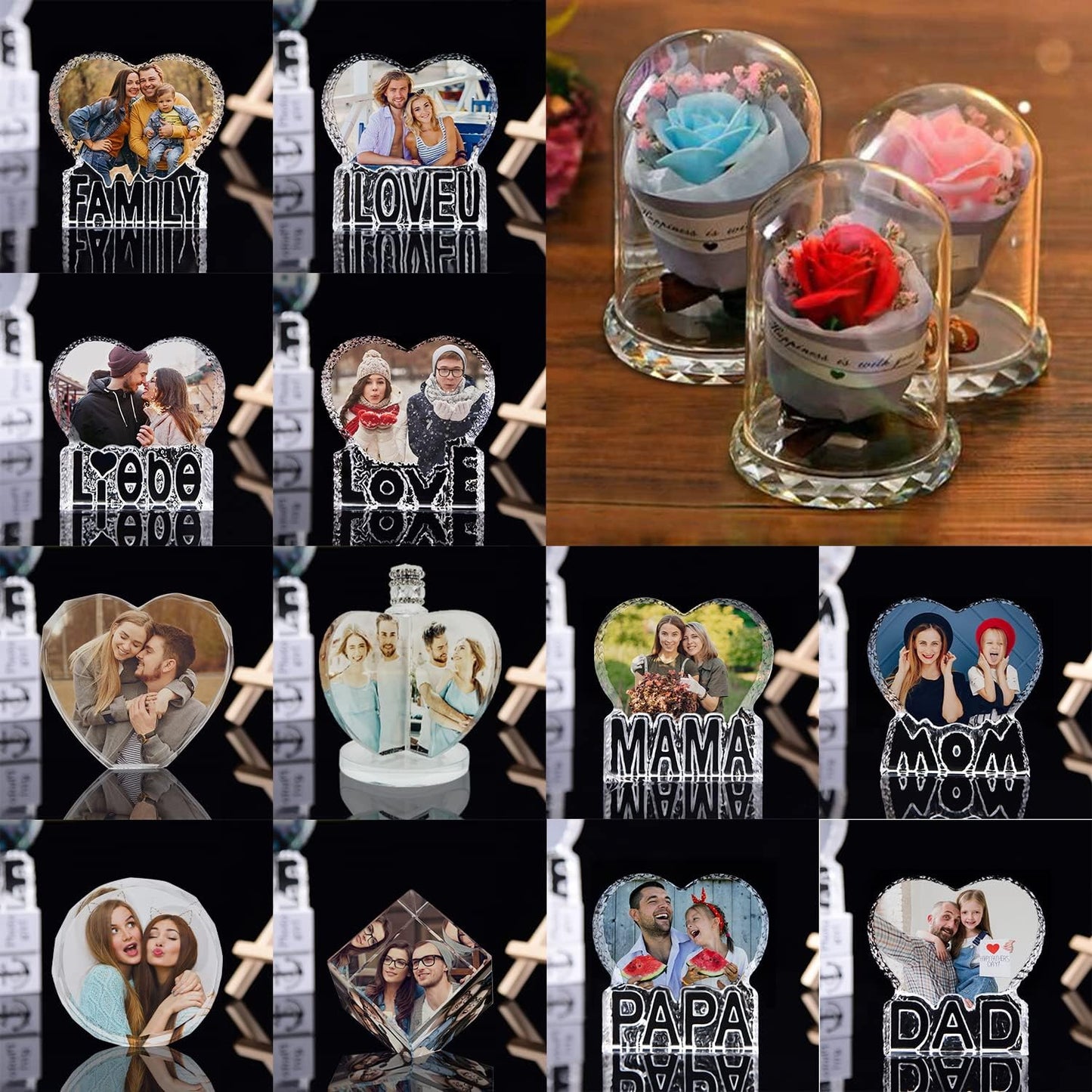 3D Crystal Photo, Valentine's Day Personalized Gift, Lover Photo with Laser Engraving, Engraved Crystal, Custom Couple Gift - Liebe