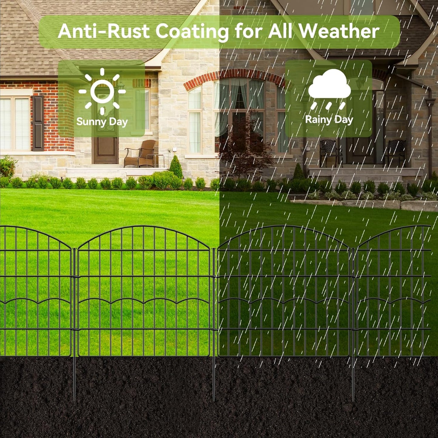 Decorative Garden Fence 6 Panels 12 ft (L)×24in (H) Metal Garden Fences, No Dig Animal Barrier Fencing Rustproof Wire Border Temporary Dog Fence for Patio Outdoor Yard Lawn - Without Door