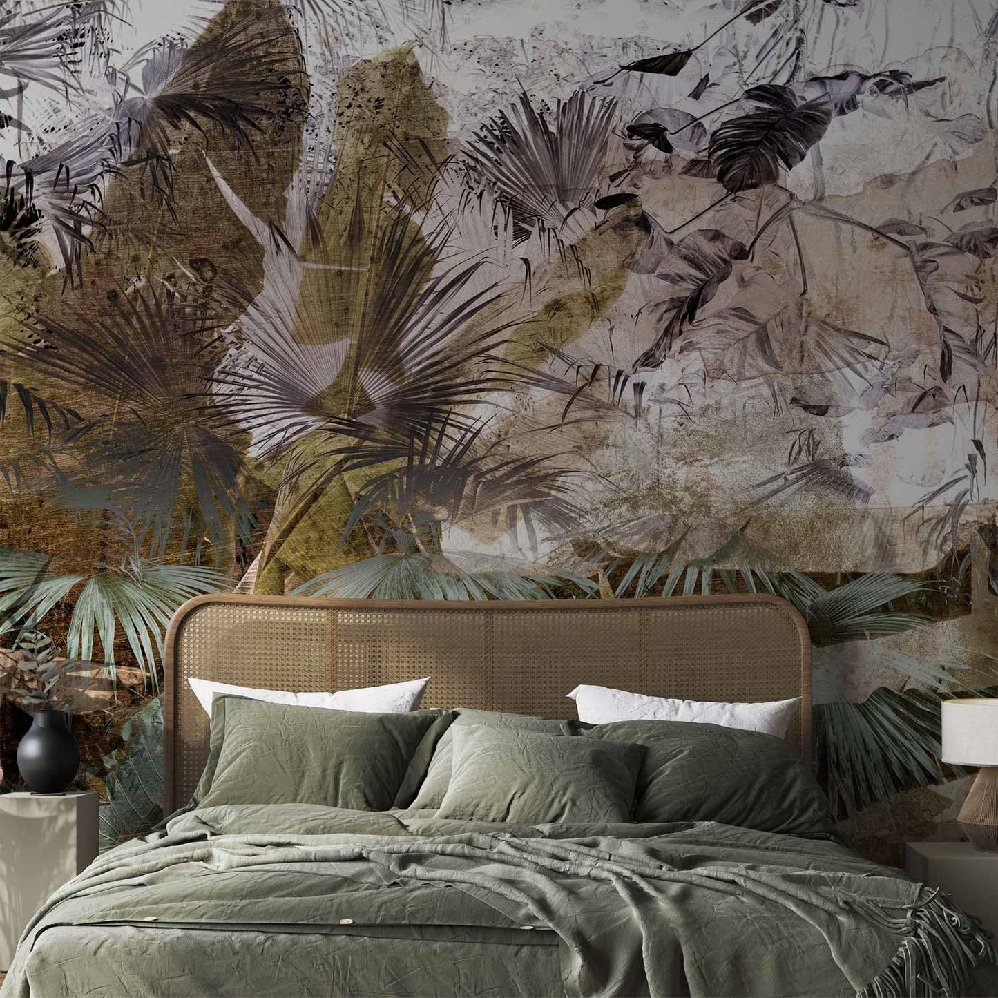 artgeist Premium Wall Mural Tropical Leaves 197x138 in - Non-Woven Wallpaper Fleece Wall Decor Photo Print Picture Image Design Jungle Nature Palm Leaves Like Painted b-C-0789-a-a
