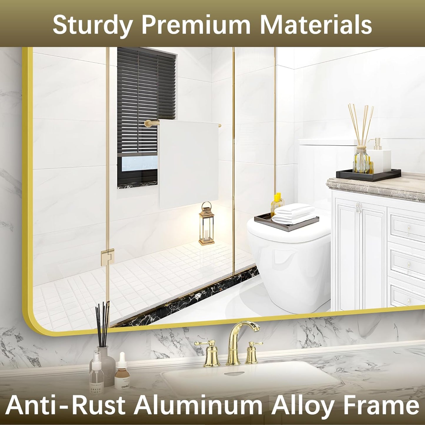 Arched Bathroom Mirror, 36"x48" Gold Arch Mirror for Bathroom, Wall Mounted Mirror, Gold Vanity Wall Mirror w/Metal Frame for Bedroom, Entryway, Living Room, Vertically Hanging or Leaning Against