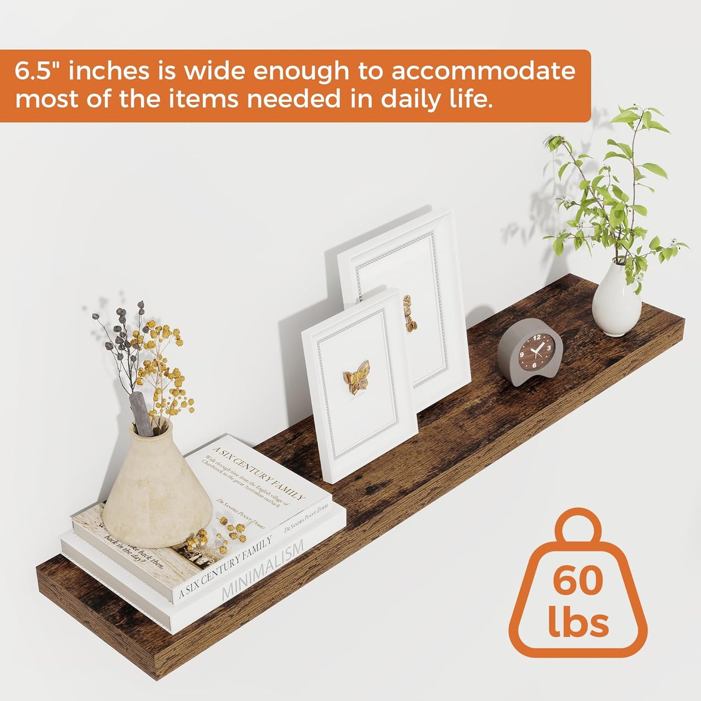32” Rustic Floating Wall Shelves Set of 2 — Heavy Duty Wood Wall Shelves for Living Room, Kitchen, Bathroom &amp; Bedroom Storage