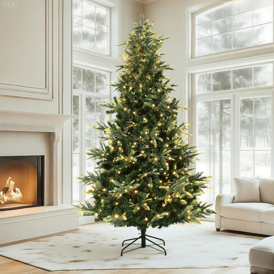 GarveeHome 6.5 FT Artificial Pre-lit Christmas Tree, Green PVC&PE Full Christmas Tree with 350 Warm White Lights for Home, Office, and Xmas Party Décor, Includes Stand