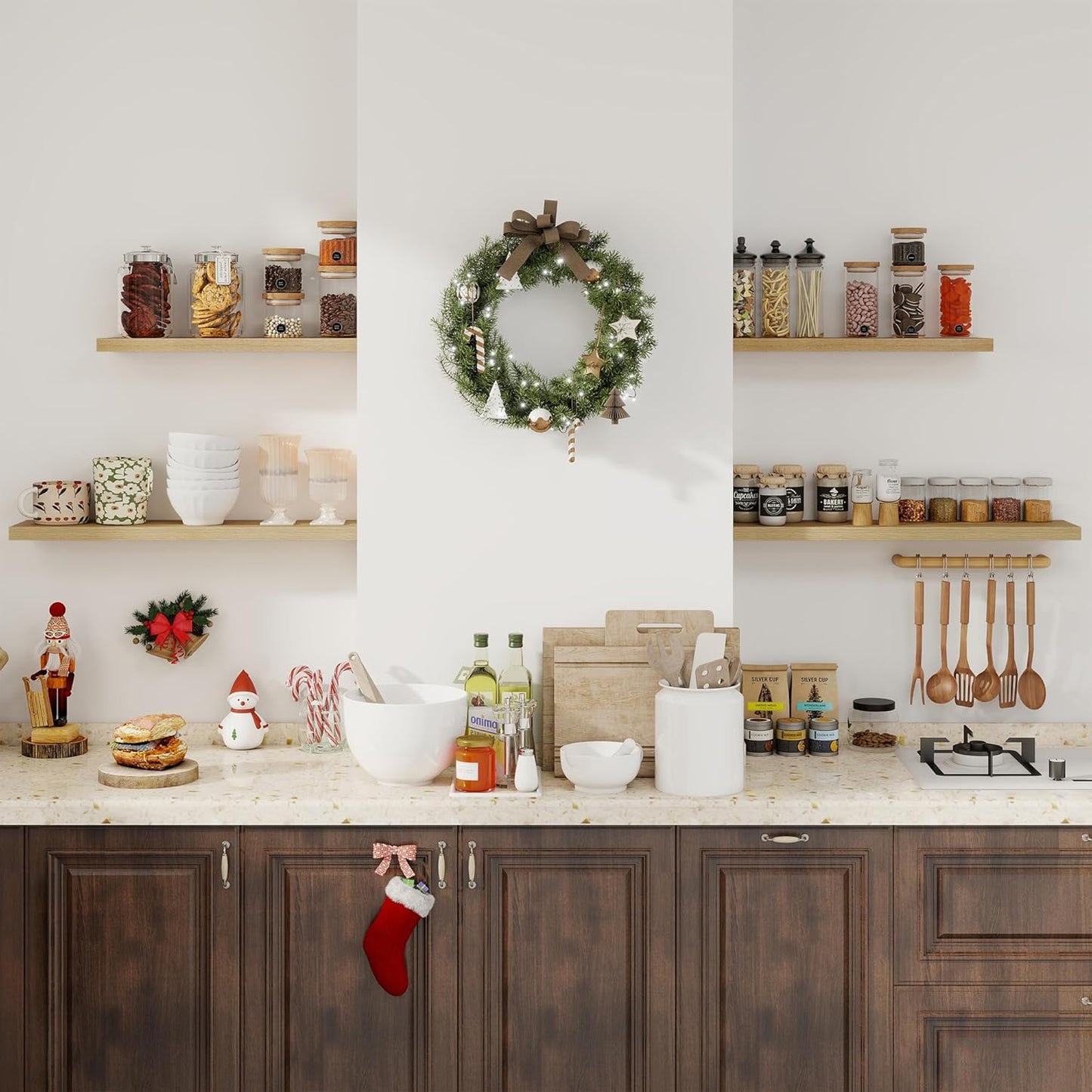 Fun Memories 30” Floating Shelves Set of 2, Rustic Wood Wall Shelves with Invisible Brackets for Living Room Bedroom Kitchen Storage