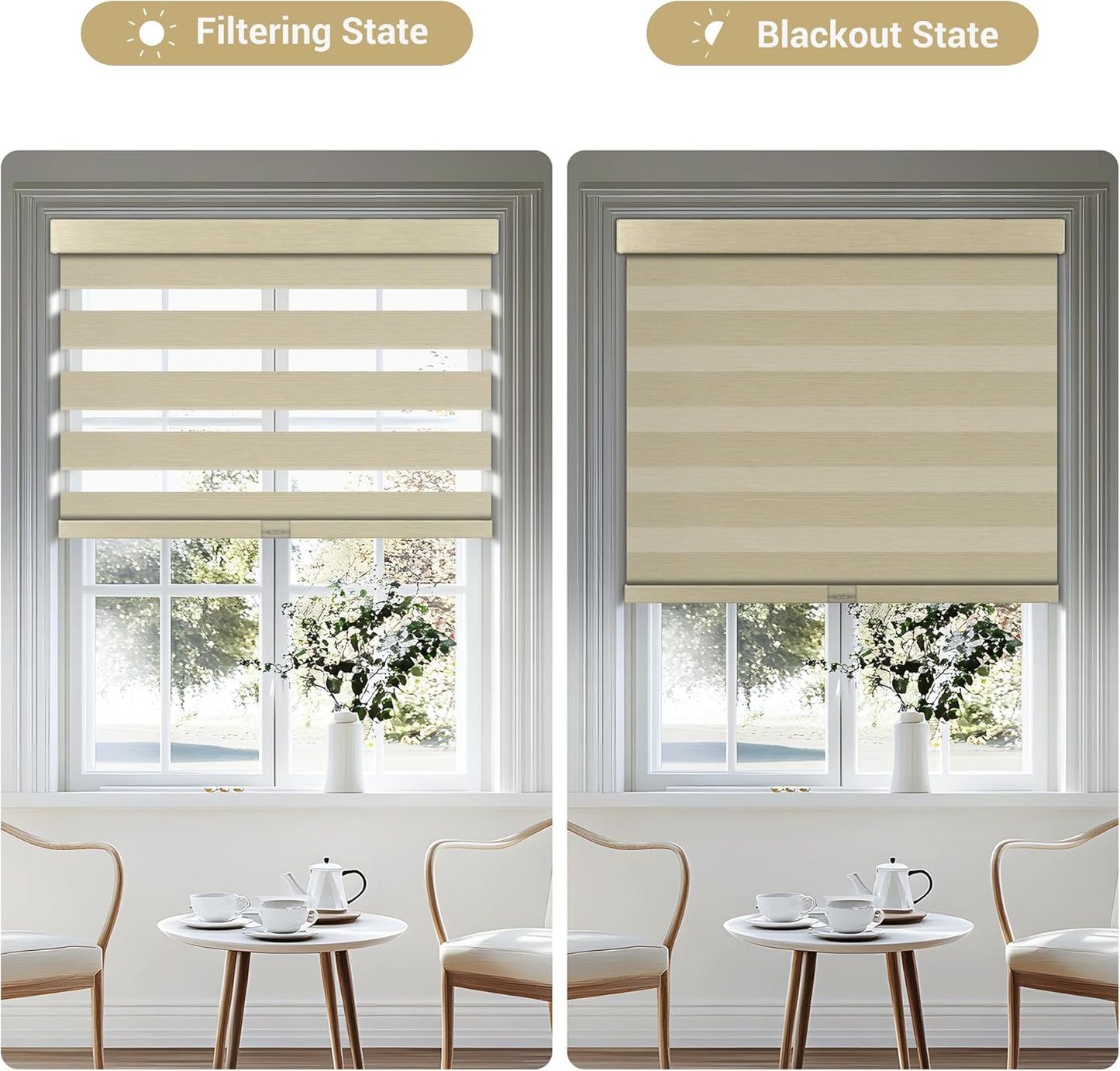 Cordless Zebra Blinds for Windows, Blackout Interior Blinds,Easy to Install,UV Protection,for Offices and Home,Custom Roller Shades, Mousse Light Grey,12" W x 56" H