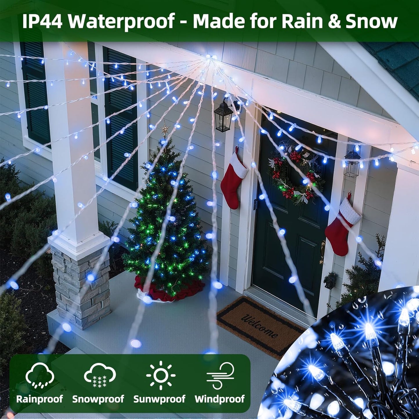300LED Christmas Lights Outdoor Indoor Use, 12 Lighting Modes 75ft Christmas Tree Lights with Timer, Dimmable BlueLED StringLightsWaterproof for Yard Tree Wedding Party Holiday Decor Blue