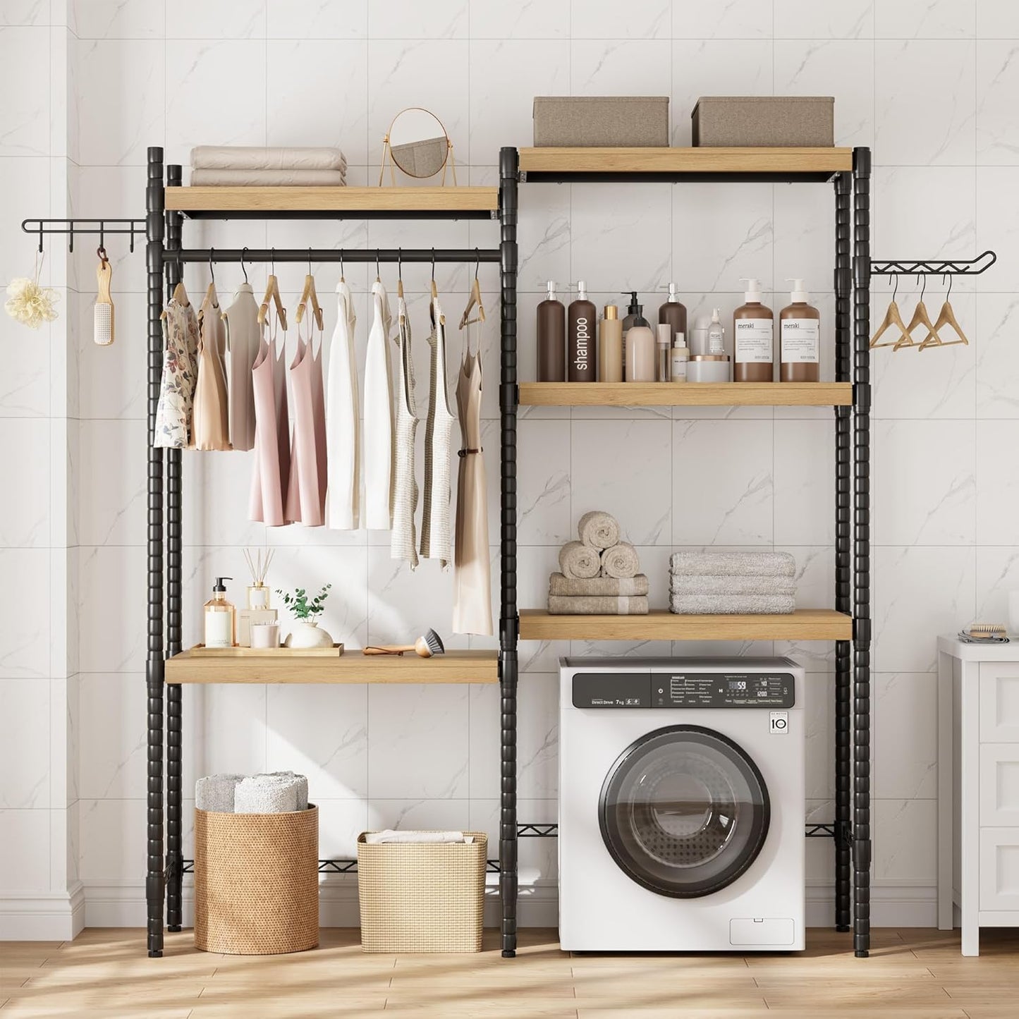 Double Row Over Washer and Dryer Storage Shelves, Laundry Room Organization and Storage, Heavy Duty Laundry Room Shelves, with Adjustable Height, 5-Tier