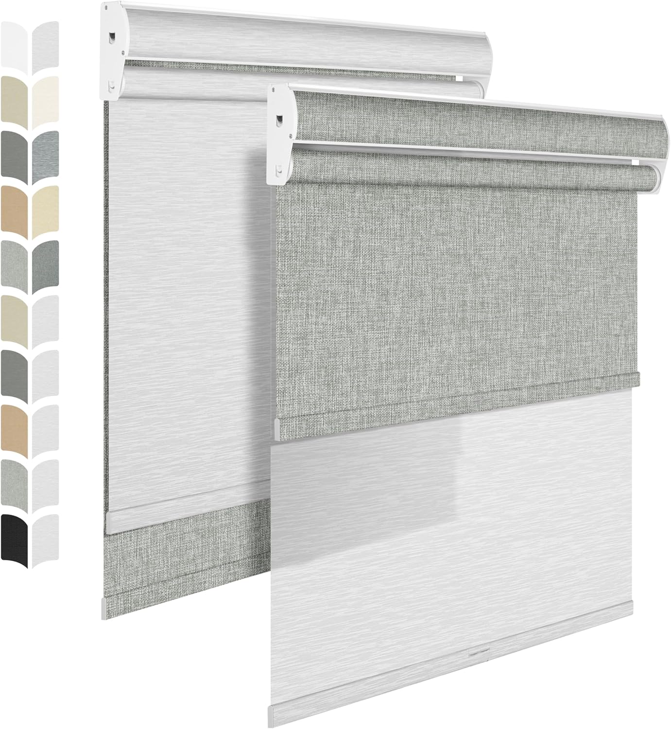 BERISSA Cordless Dual Roller Shades with Cassette Valance, Light Filtering and Blackout Shades, Day and Night for Home Office Door. Linen Grey and White, 23 W x 56" H