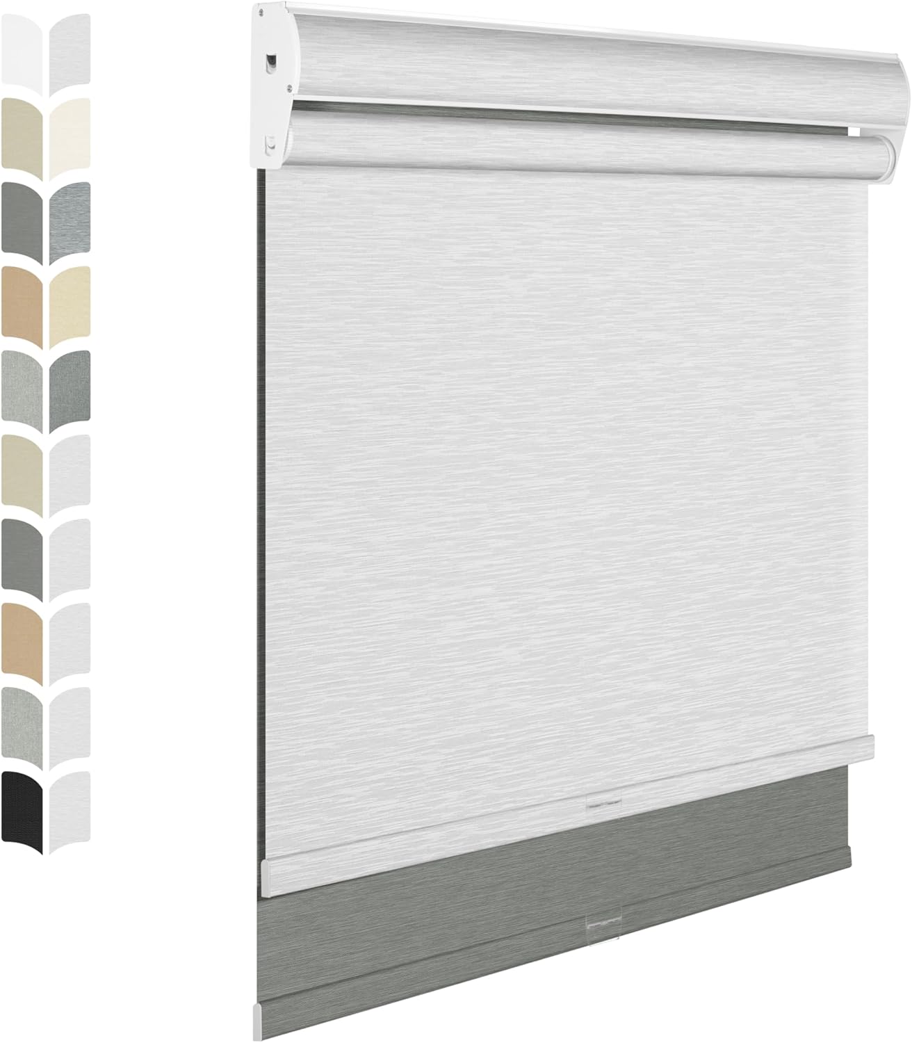 BERISSA Cordless Dual Roller Shades with Cassette Valance, Double Window Shades - Blackout and Light Filtering - Day and Night - Grey and White - 67 W x 86" H