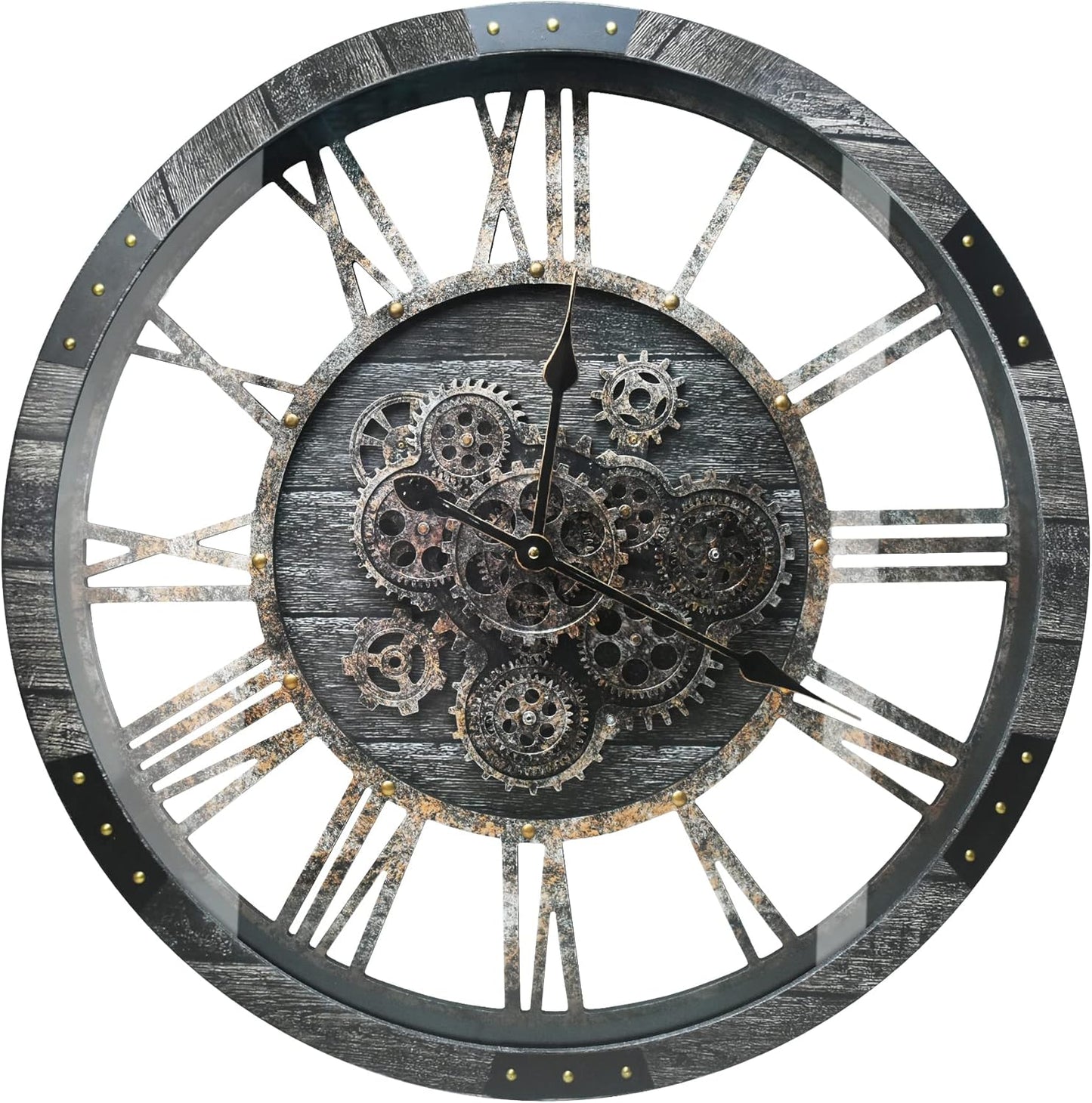 Extra Large Silent Gear Wall Clock 36” — Vintage Industrial Statement Timepiece for Calm Spaces