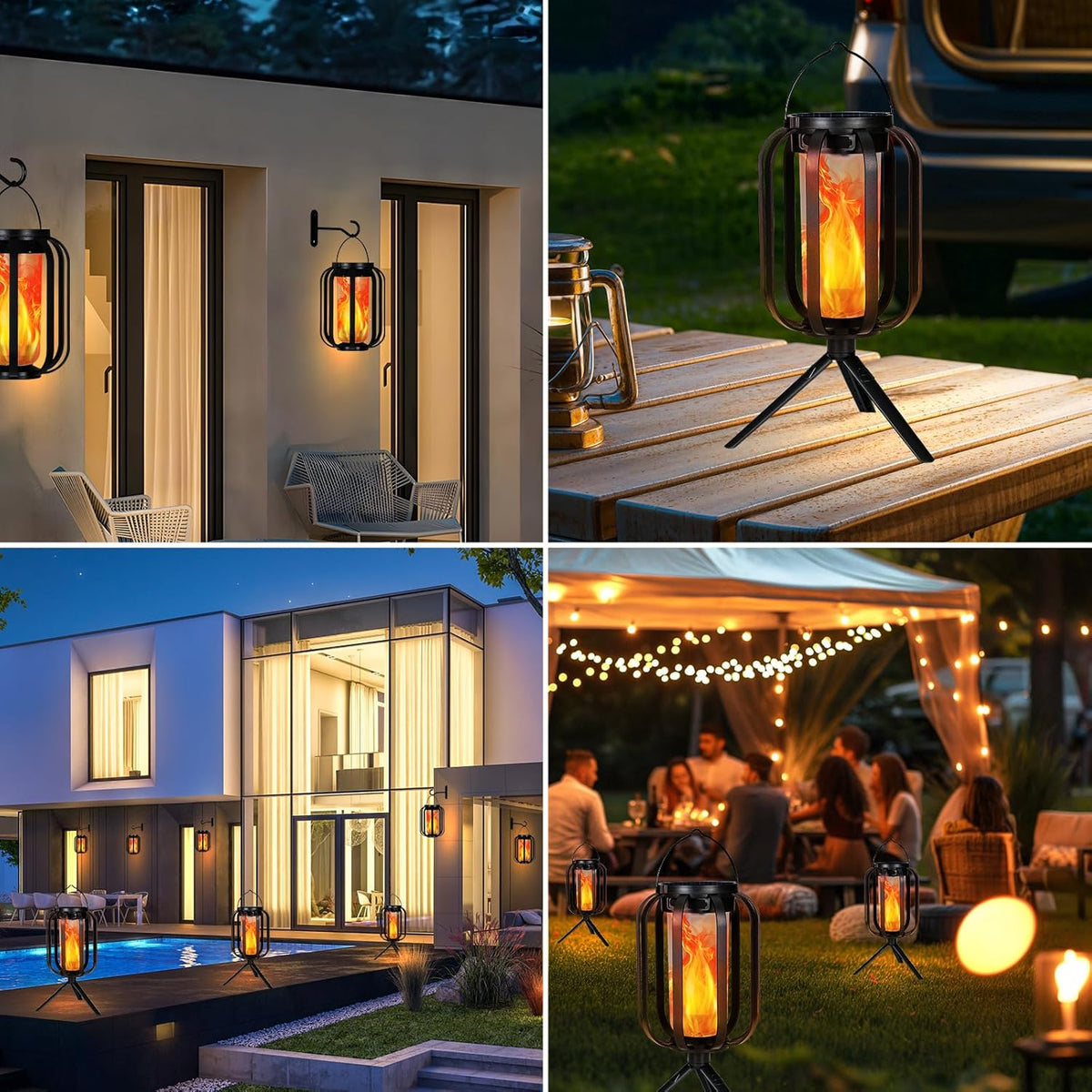 Solar Lantern Outdoor Lights, 2 Pack Waterproof Solar Powered Lanterns with Flickering Flame, Hanging Lantern Decorative for Outside, Solar Powered Outdoor Lights for Yard Garden Patio Table Decor