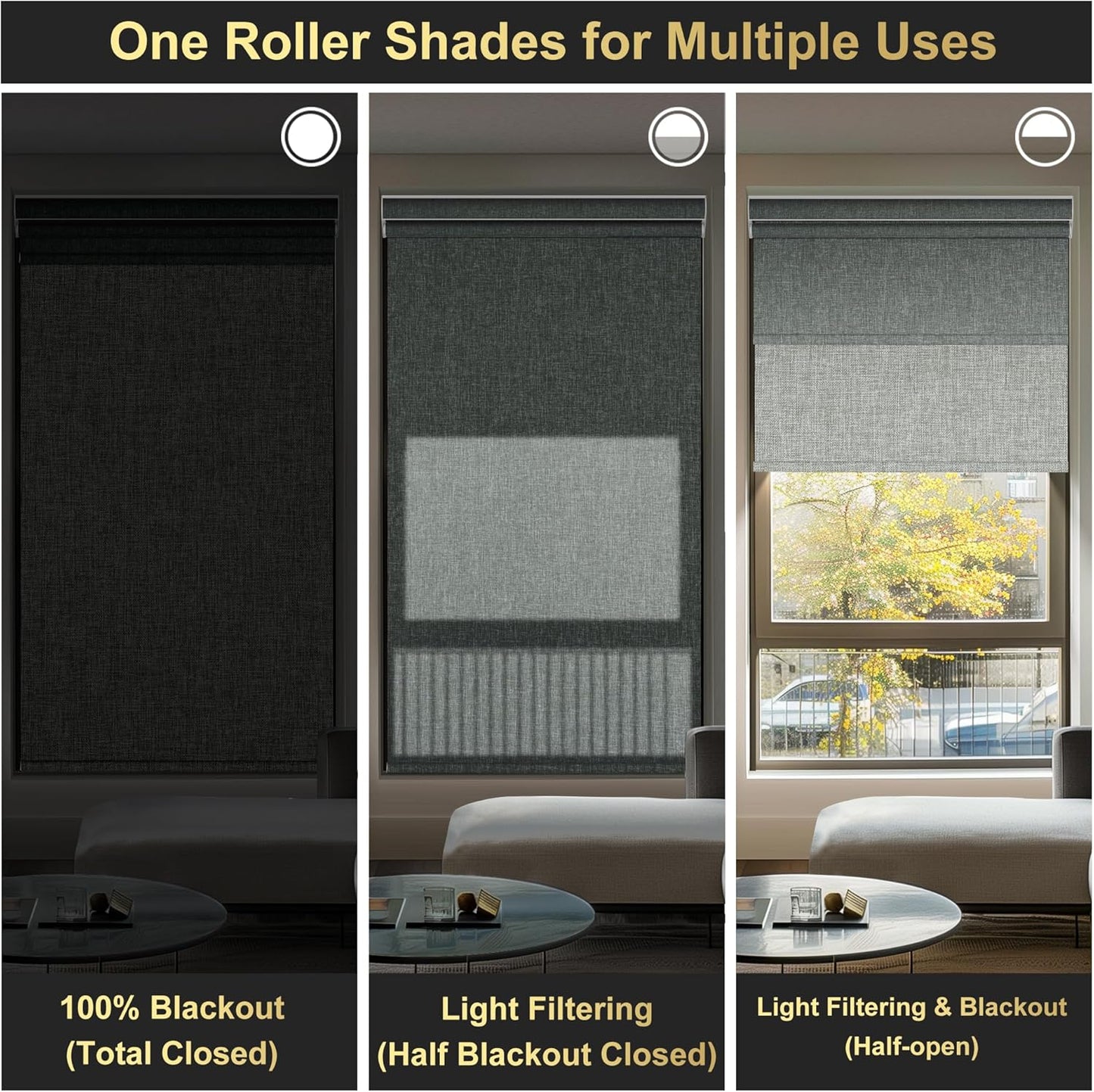 BERISSA Cordless Double Roller Shades with Cassette Valance - Blackout and Light Filtering - Day and Night Shades for Home Office/Door - Linen Grey - 31W x 36H