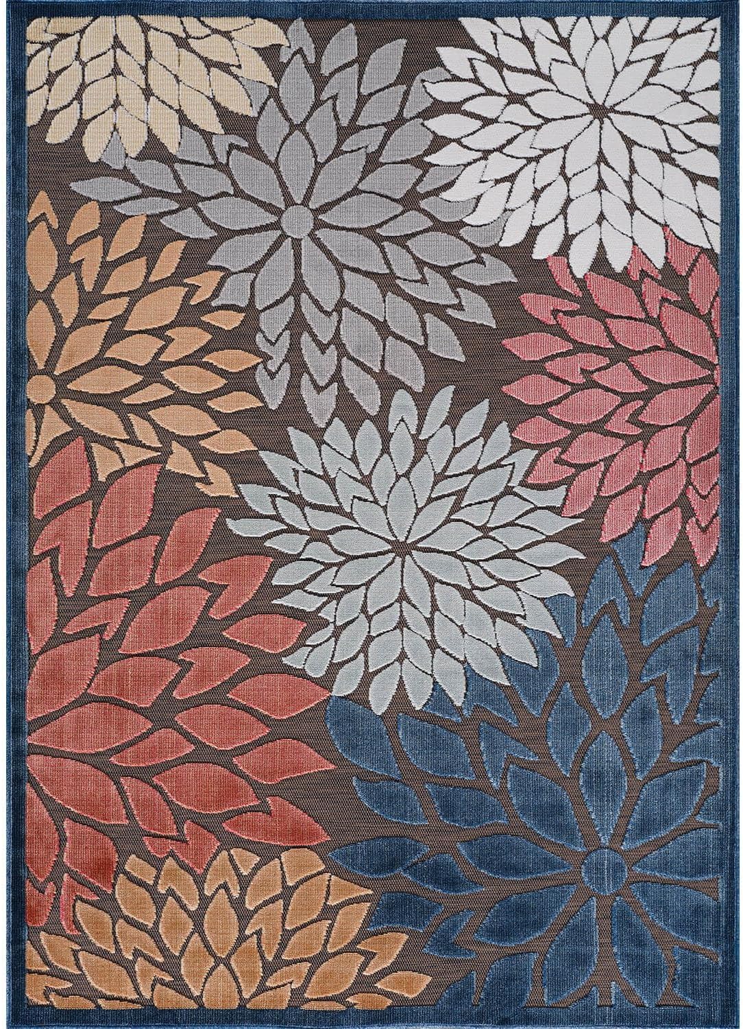 Beverly Rug Outdoor Rug 9x12 Large Modern Floral Tropical Area Rugs for Indoor and Outdoor Patio Easy to Clean Non Shedding Living Room Porch Garden Washable Outside Carpet (9 x 12 Brown)