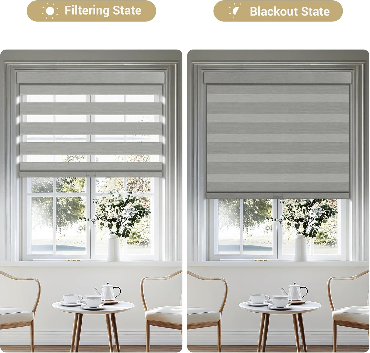 Cordless Zebra Blinds for Windows, Blackout Interior Blinds,Easy to Install,UV Protection,for Offices and Home,Custom Roller Shades, Mousse Light Grey,62" W x 48" H