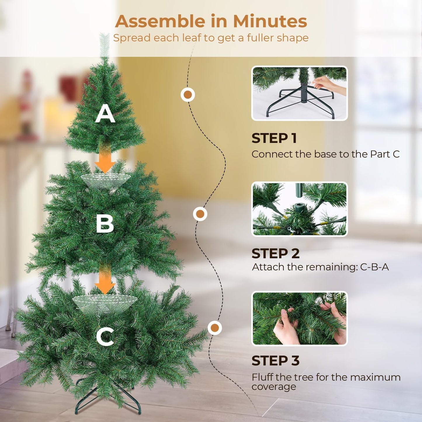 6 ft Artificial Christmas Tree with 700 PVC Branch Tips, Holiday Xmas Tree with Foldable Metal Base and Easy Assembly, Christmas Trees for Yard Porch Home Office Party Decoration, Green