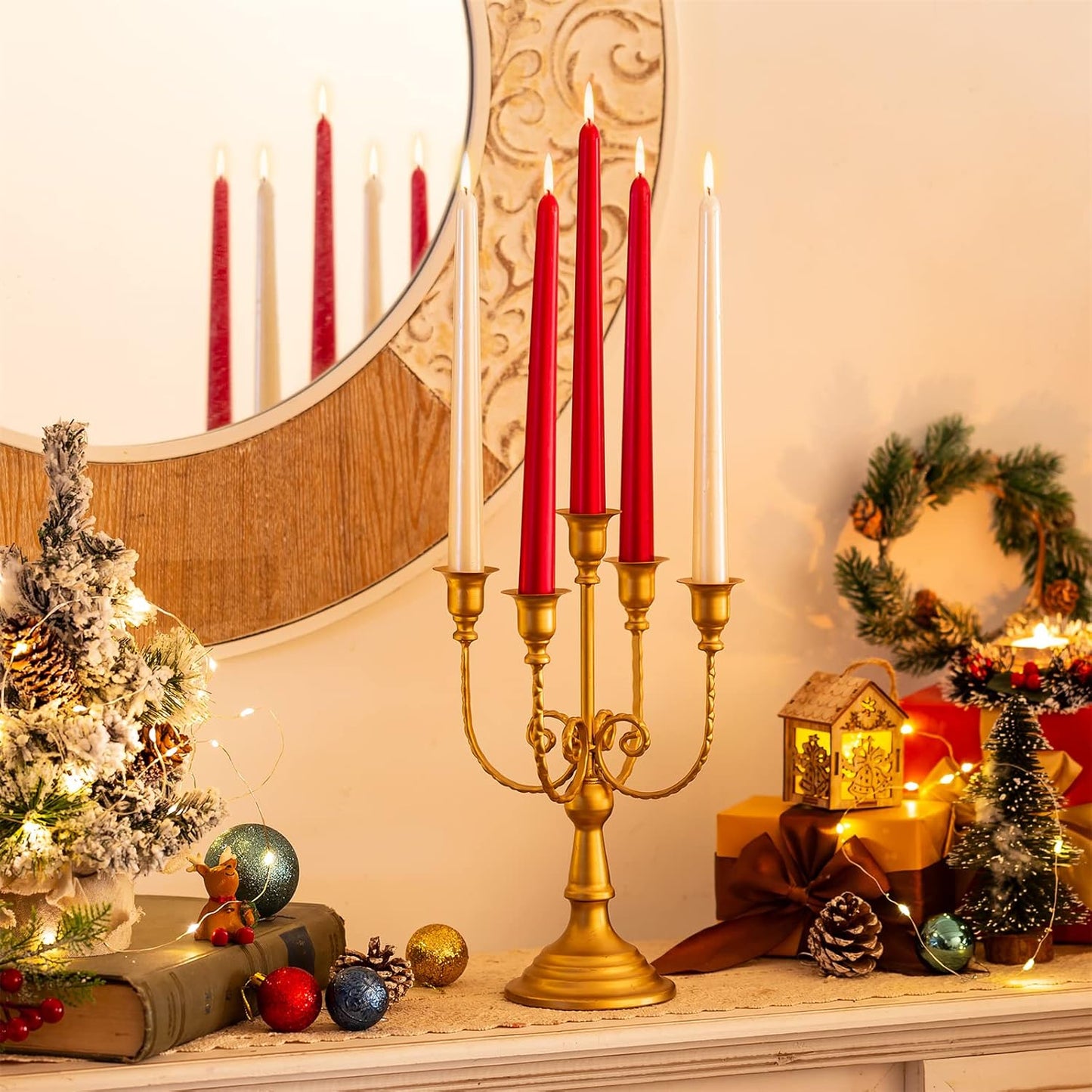 Candelabra Candle Holder Gold Set of 6-5-arm Metal Candlestick Holders for Taper Candles for Centerpieces Table Wedding Christmas Fireplace Decor Birthday