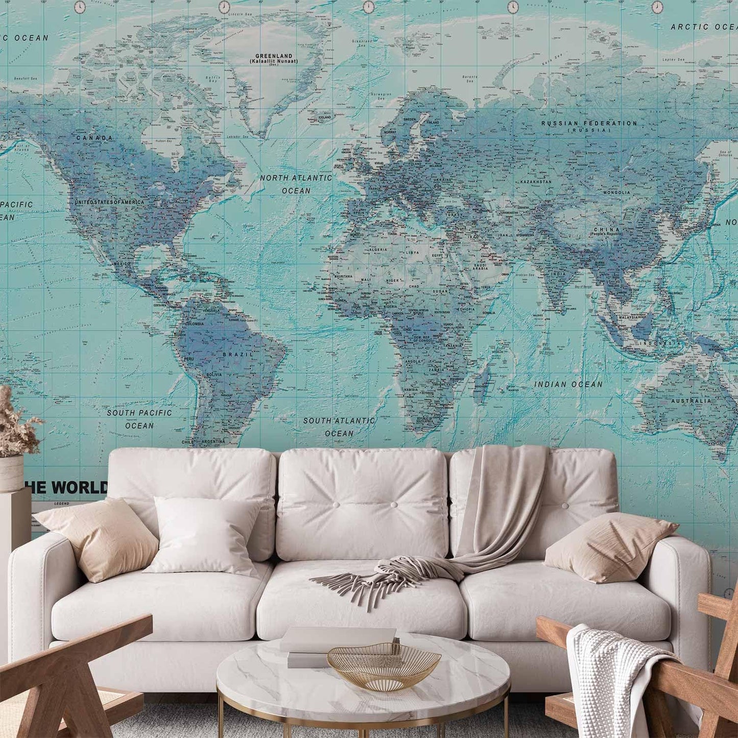 artgeist Premium Wall Mural World Map 177x124 in - XXL Non-Woven Wallpaper Fleece Wall Decor Photo Print Picture Image Design Home Map of The World k-A-0091-a-b