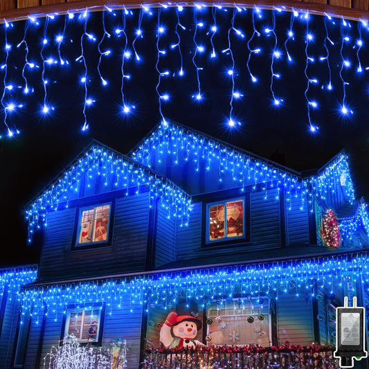 648 LED Christmas Lights with 144 Drops, 66ft 8 Modes Christmas String Lights Outdoor, Waterproof Christmas Decorations Fairy Lights with Timer Memory for Xmas Party Patio Window Fence Blue
