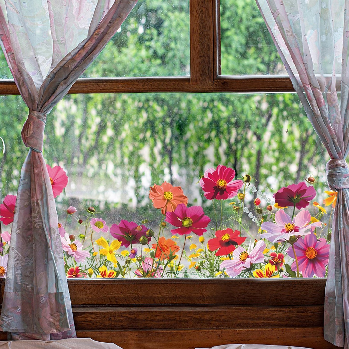 2 Sets 3D Daisy Window Clings Boho Garden Flower Double Sided Wildflower Floral Daisy Window Decals Anti-Collision Glass Doors Stickers 7x21 Inch
