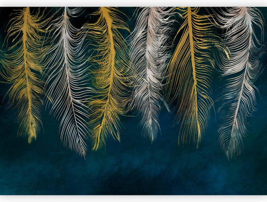 artgeist Premium Wall Mural Feather 138x101 in - Non-Woven Wallpaper Fleece Wall Decor Photo Print Picture Image Design Landscape Abstract Beige Navy Blue b-A-0812-a-a