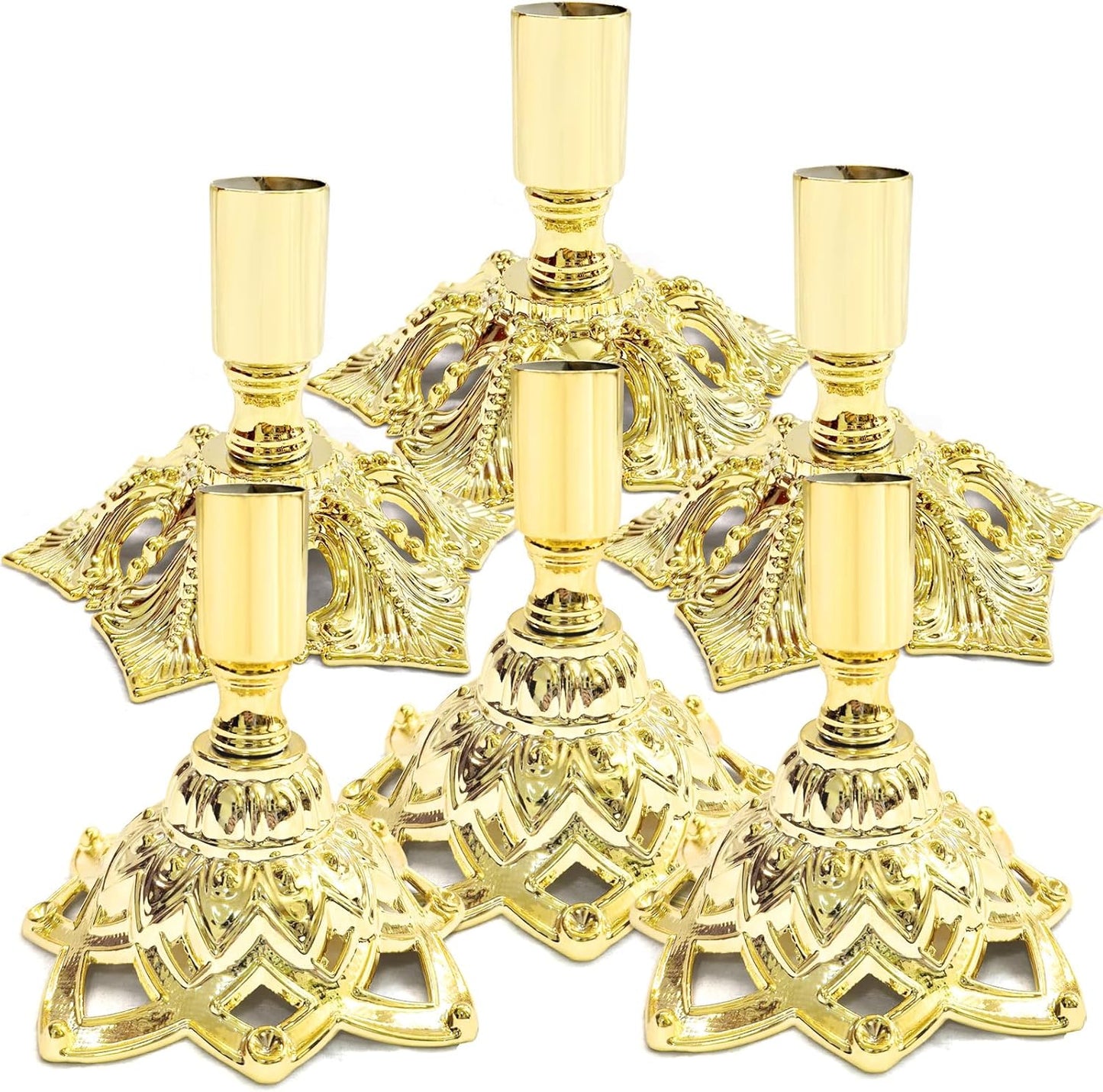 Elegant Gold Taper Candle Holder Set — Polished Metal Candlestick Holders for Dining Table Centerpiece, Winter Candlelight Decor, Modern Mantel Styling