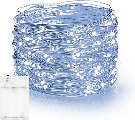 Dazzle Bright Fairy Lights Battery Operated, 20 FT 60 LED Silver Wire Waterproof Battery Operated String Lights, Christmas Decorations for Indoor Outdoor Bedroom Yard Decor, White