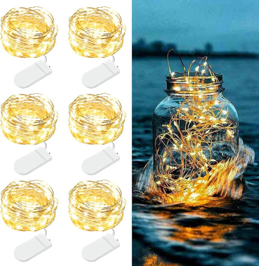 6 Pack Fairy Lights Battery Operated - 7ft 20 LED Twinkle Lights Copper Wire Mini String Lights Firefly Lights for Mason Jars DIY Crafts Christmas Wedding Party Centerpiece Table Decor, Warm White