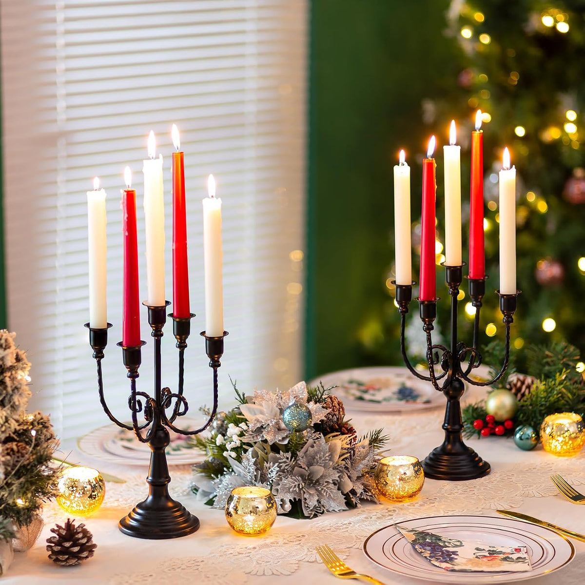 Candelabra Black Candle Holders - 5 Arms Candlestick Centerpiece for Tables Vintage Candleholder Stand for Halloween Thanksgiving Decor