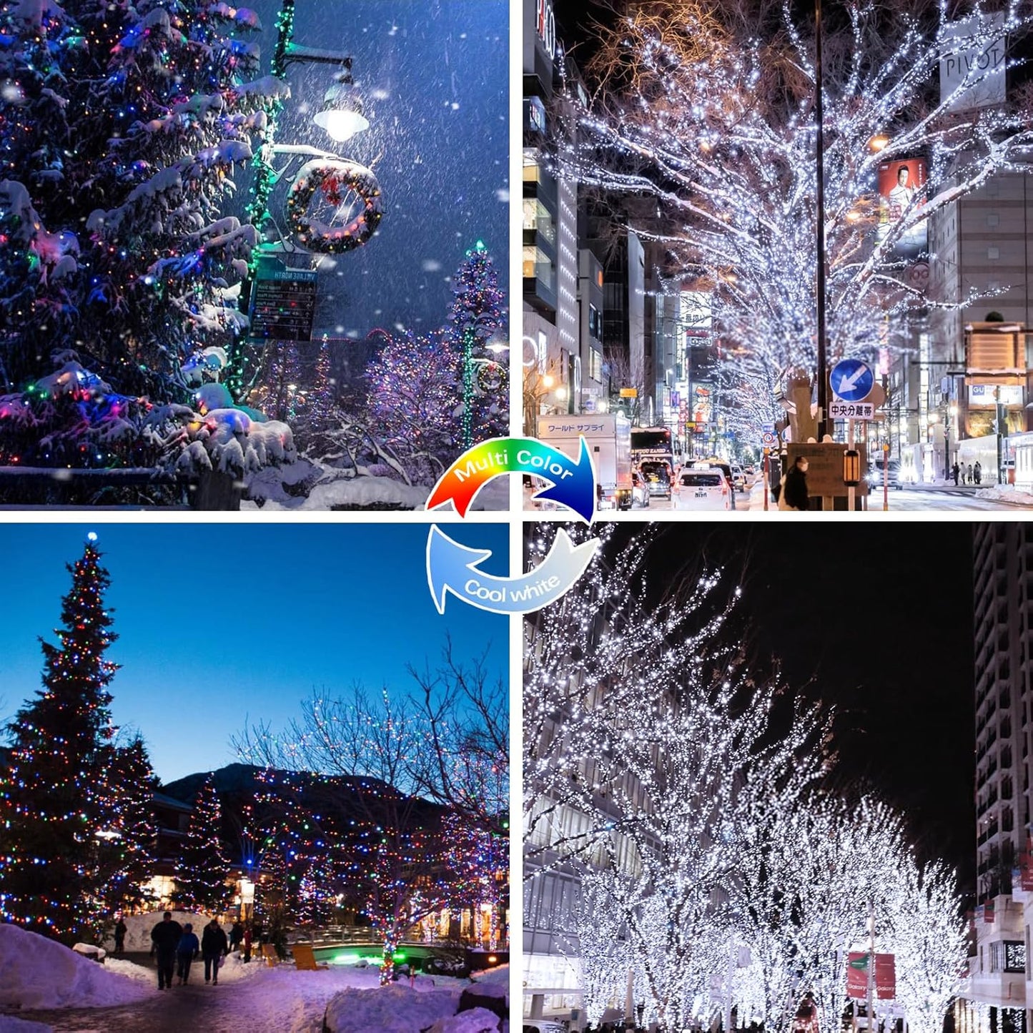 (Cool White ⇋ Multicolor) Solar Christmas String Lights Outdoor, 2-Pack 80FT 200 LED Waterproof Silver Wire, Solar Twinkle Lights with 8 Modes Solar Fairy Light for Tree Garden Wedding Christmas Decor