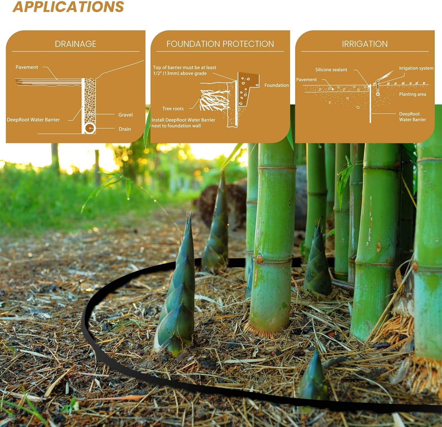 DeepRoot Water Barrier, Versatile Bamboo Barrier, Easy-to-Install Garden Barrier for Landscaping and Protection, Durable, Flexible, 30" x 300' Roll-40 mil Thickness, Black (WB 30/40)