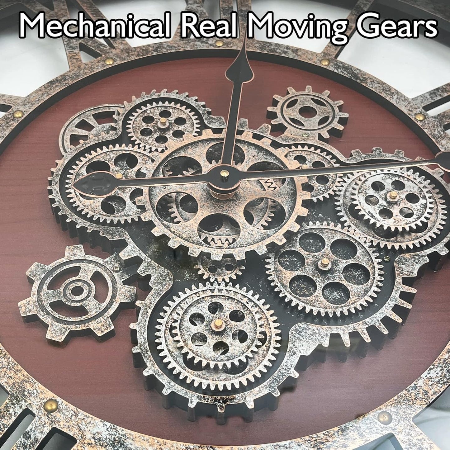 40” Oversized Moving Gear Wall Clock – Industrial Vintage Style, Silent Battery Powered