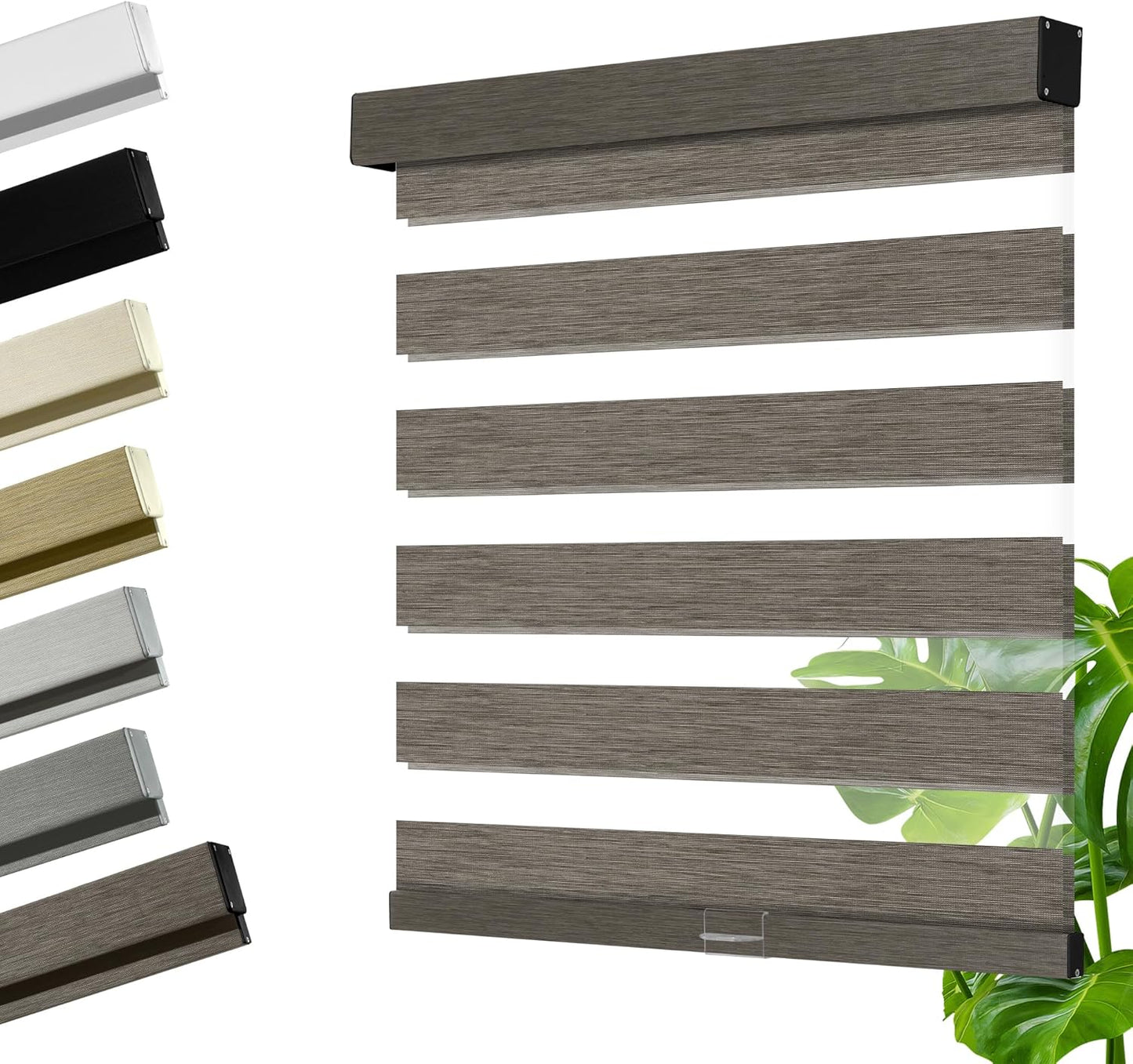 Cordless Zebra Blinds for Windows, Blackout Interior Blinds,Easy to Install,UV Protection,for Offices and Home,Custom Roller Shades, Mousse Dark Bown,74" W x 48" H