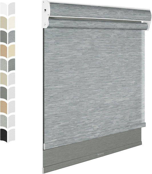 BERISSA Cordless Dual Roller Shades With Cassette Valance, Blackout and Light Filtering, Day and Night for Home Office Door - Striped Jacquard Grey, 30 W x 56" H