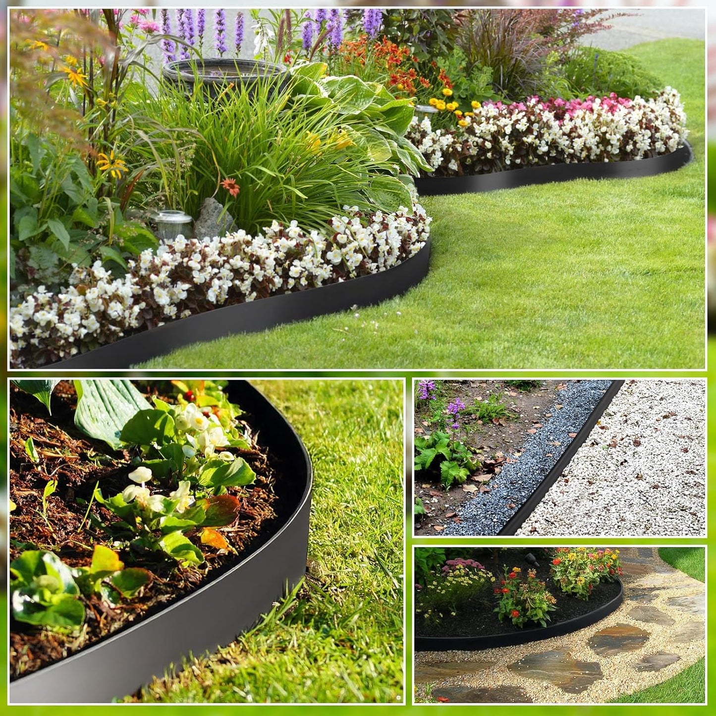Greaner Landscape Edging Kit, Durable Plastic Garden Border Edging with 130 PCS Spikes, No Dig Edging for Landscaping, Flexible Lawn Edging for Garden, Flower Beds, Lawn, Yard, Pathway(Black, 66FT)