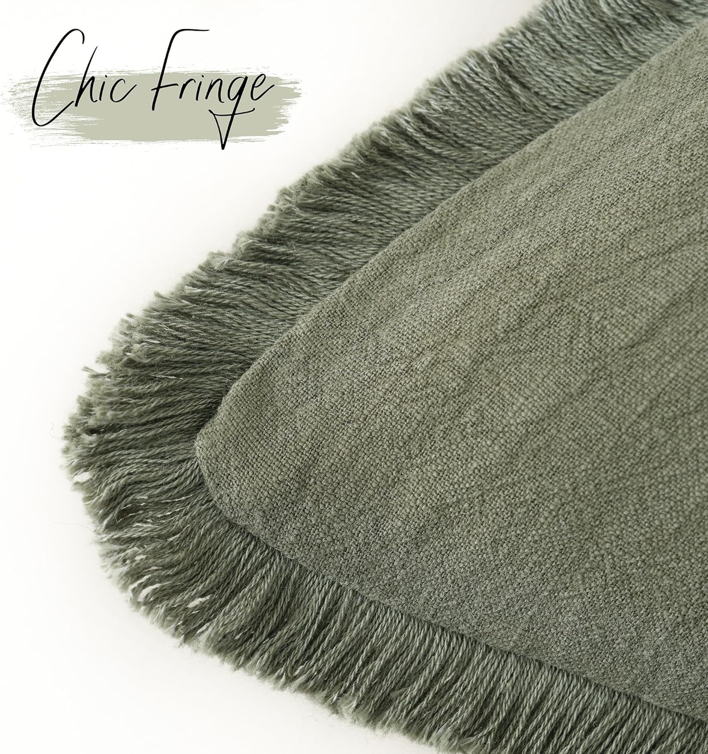 Foindtower Set of 2 Decorative Linen Fringe Throw Pillow Covers Cozy Boho Farmhouse Cushion Cover with Tassels Soft Accent Pillowcase for Couch Sofa Bed Living Room Home Decor,18×18 Inch,Olive Green