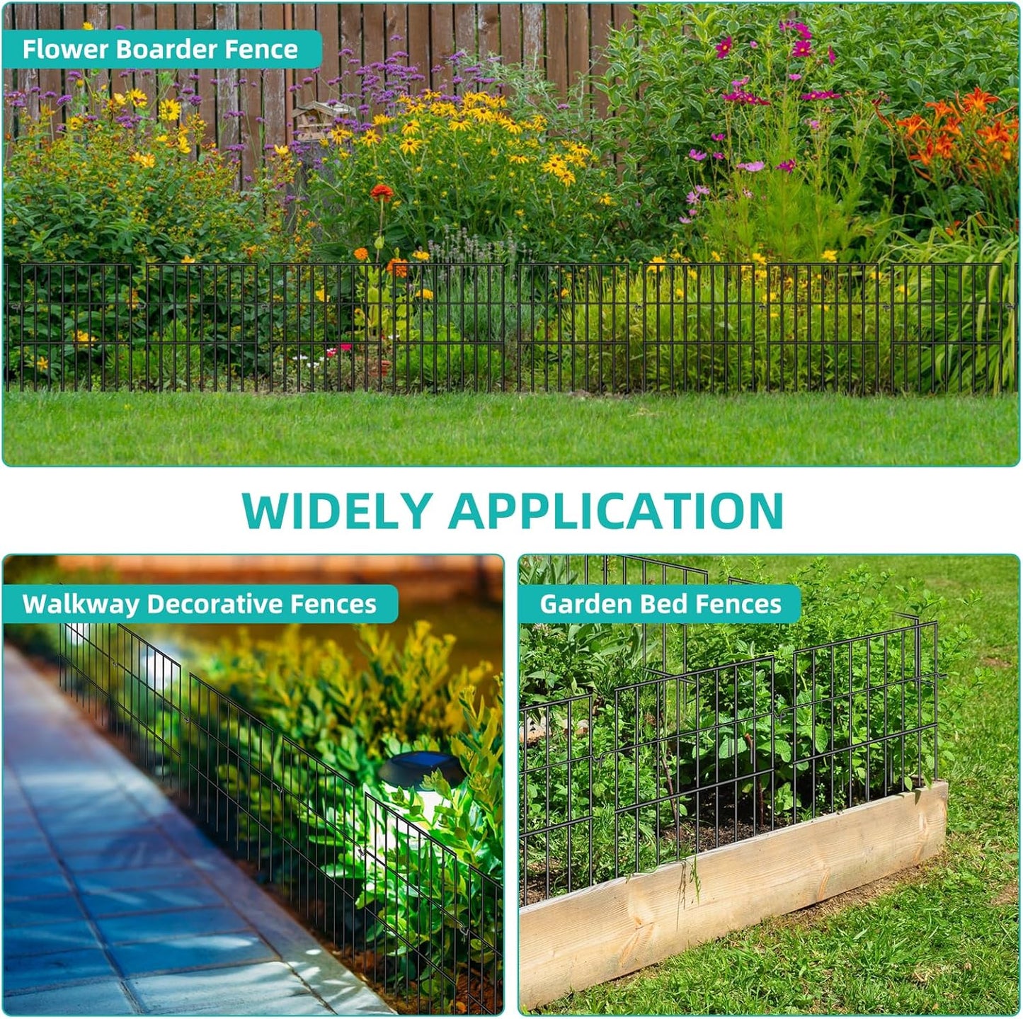Animal Barrier Fence, 25 Panels No Dig Fences, 17in(H) X 27ft(L) Garden Fence Animal Barrier for Rabbits and Dog Under Fence Barrier, Rustproof Metal Fences Border for Outdoor, Yard, Patio