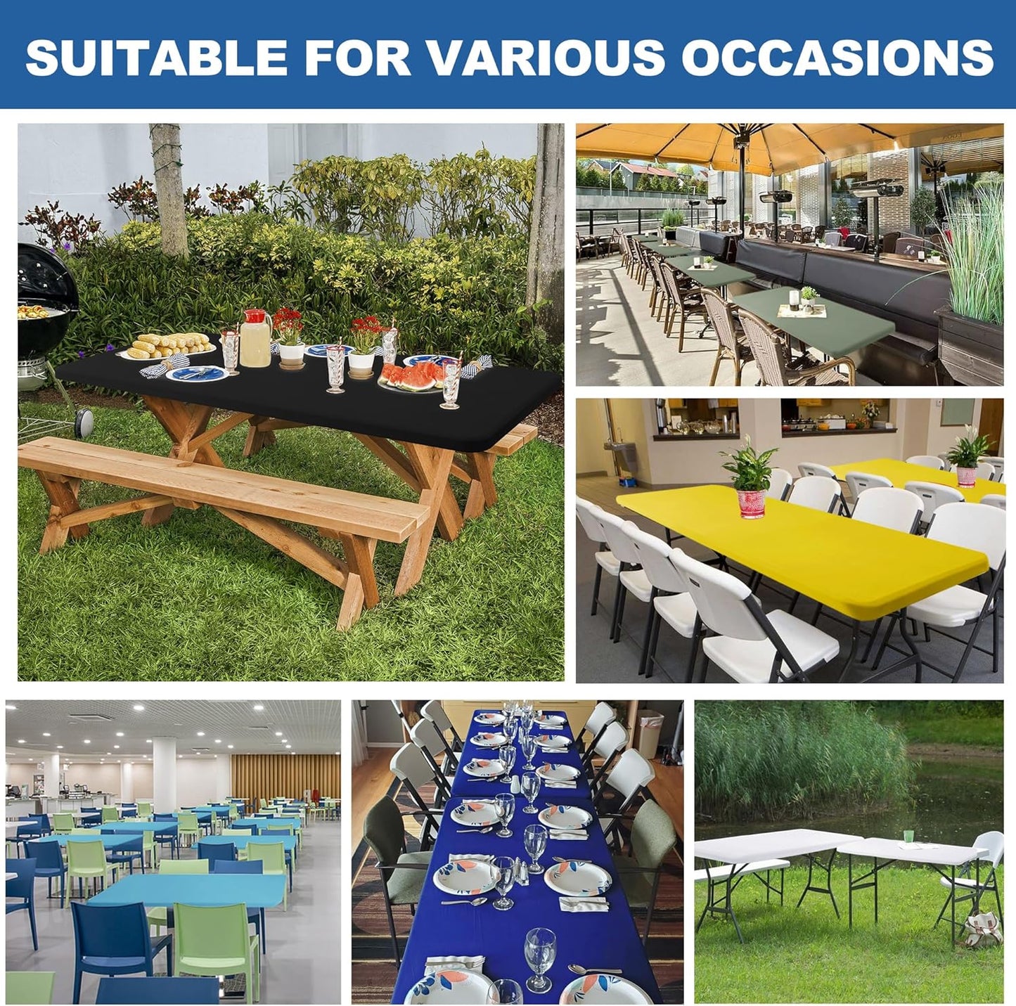 Fitted Tablecloth for 8 Foot Rectangle Tables-6 Pack Sage Elastic Outdoor Picnic Table Cover-Spandex Stretch Folding Table Cloths 8ft for Camping Dining Room Patio Kitchen Banquet Party
