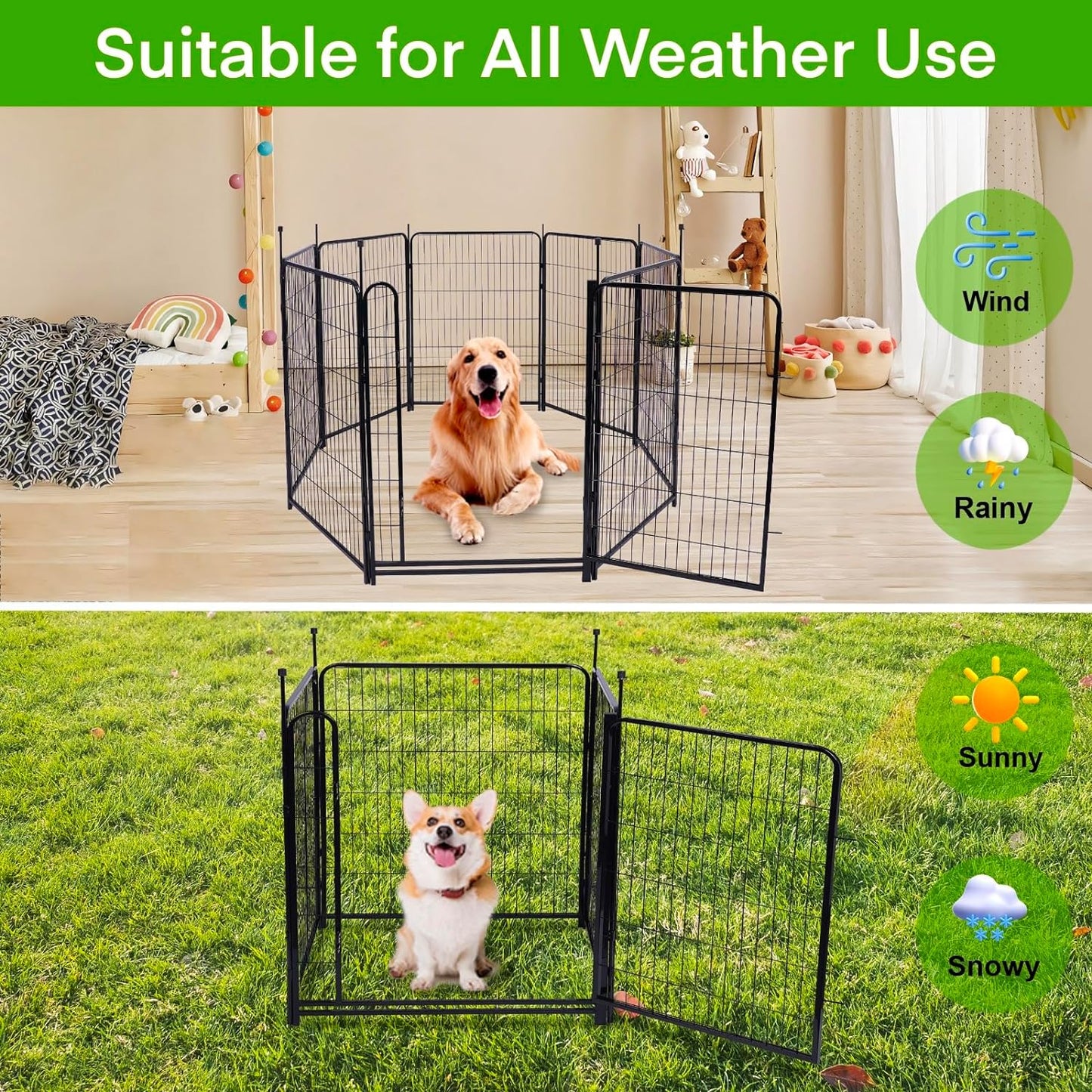 Garden Fencing 32 inch High, 12 Panels Total 26.6 Ft(L) Dog Fence Outdoor for Yard, Gate 21 Inches Wide with Low Sills. Fencing for Garden beds, Animal Barrier Fences, Rabbit Fence