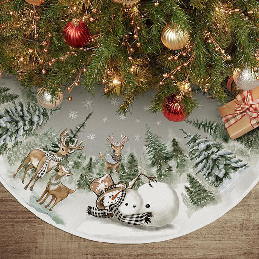 AVOIN colorlife Snowman Reindeer Snowflake Christmas Tree Skirt 36 Inch, Winter Holiday Tree Mat Decoration
