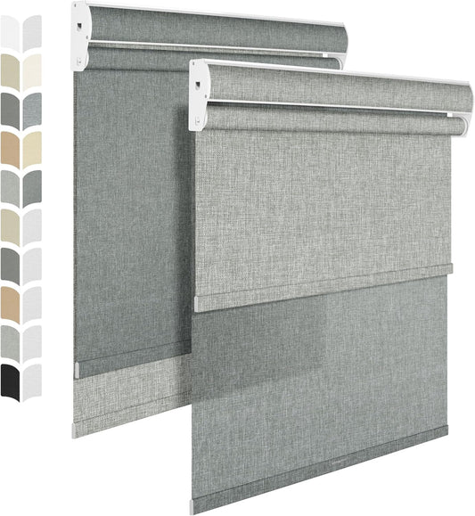 BERISSA Dual Roller Shades with Cassette Valance, Blackout and Light Filtering, Day and Night Shades for Home Office Door. Linen Grey. 38 W x 56" H