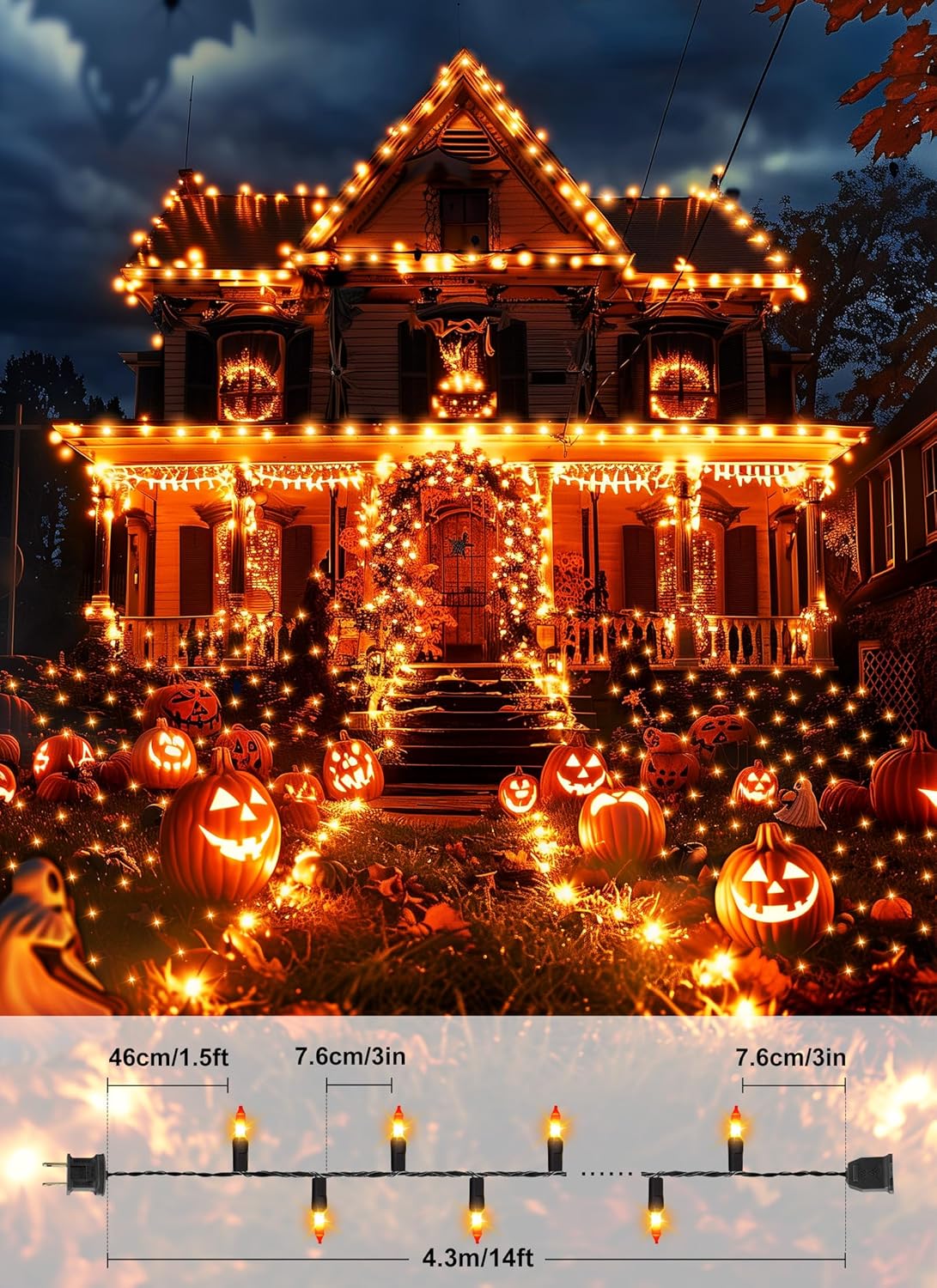 2 Pack Orange Halloween Mini Lights, 13 Feet 50 Count Totally 100 Count Incandescent Bulb Mini String Lights, Connectable Halloween Light for Haunted House Ghost Party Holiday Window Indoor Decoration