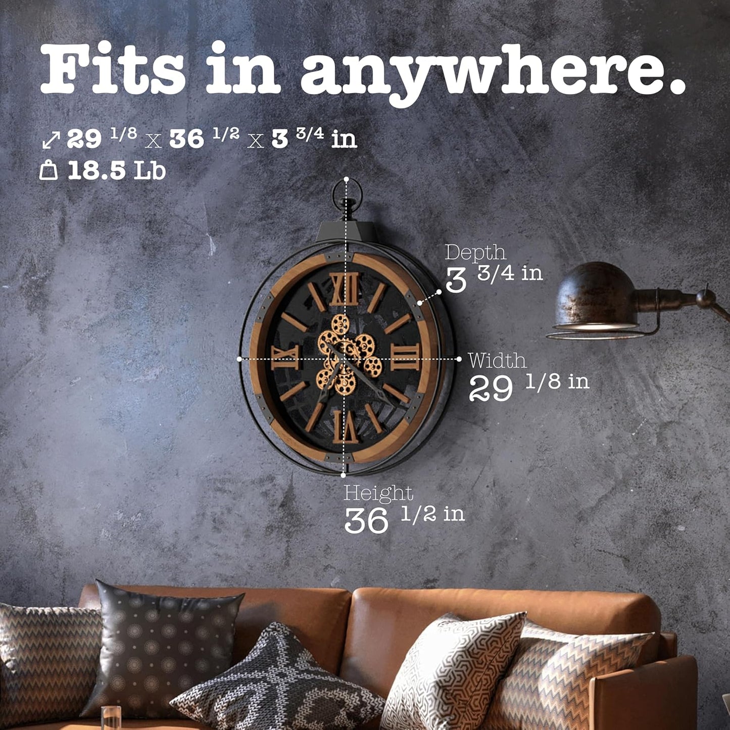 Large Rustic Gear Wall Clock – Vintage Farmhouse Iron Frame (30”)