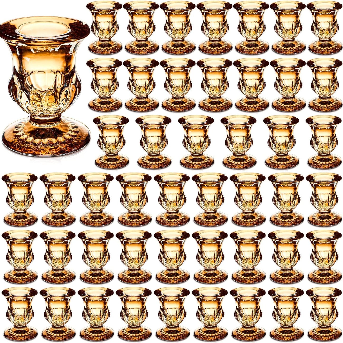 48 Pcs Glass Candlestick Holders Bulk 2.5 Inch Taper Candle Holders Small Ritual Candle Stand Table Centerpieces for Wedding Christmas Valentine's Festival Party Dining Decorations(Gold)