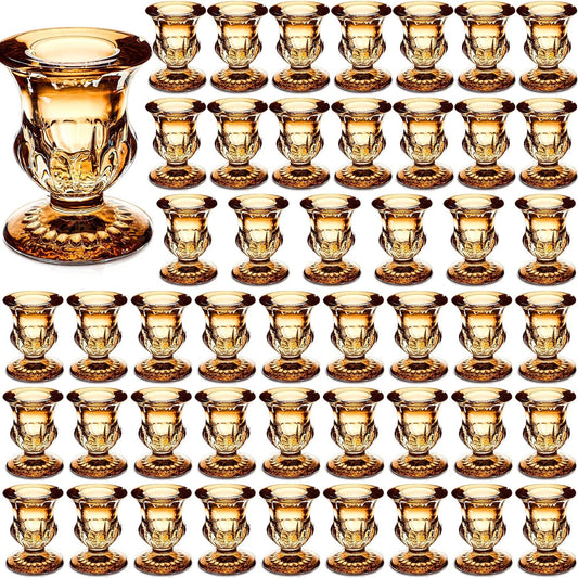 48 Pcs Glass Candlestick Holders Bulk 2.5 Inch Taper Candle Holders Small Ritual Candle Stand Table Centerpieces for Wedding Christmas Valentine's Festival Party Dining Decorations(Gold)