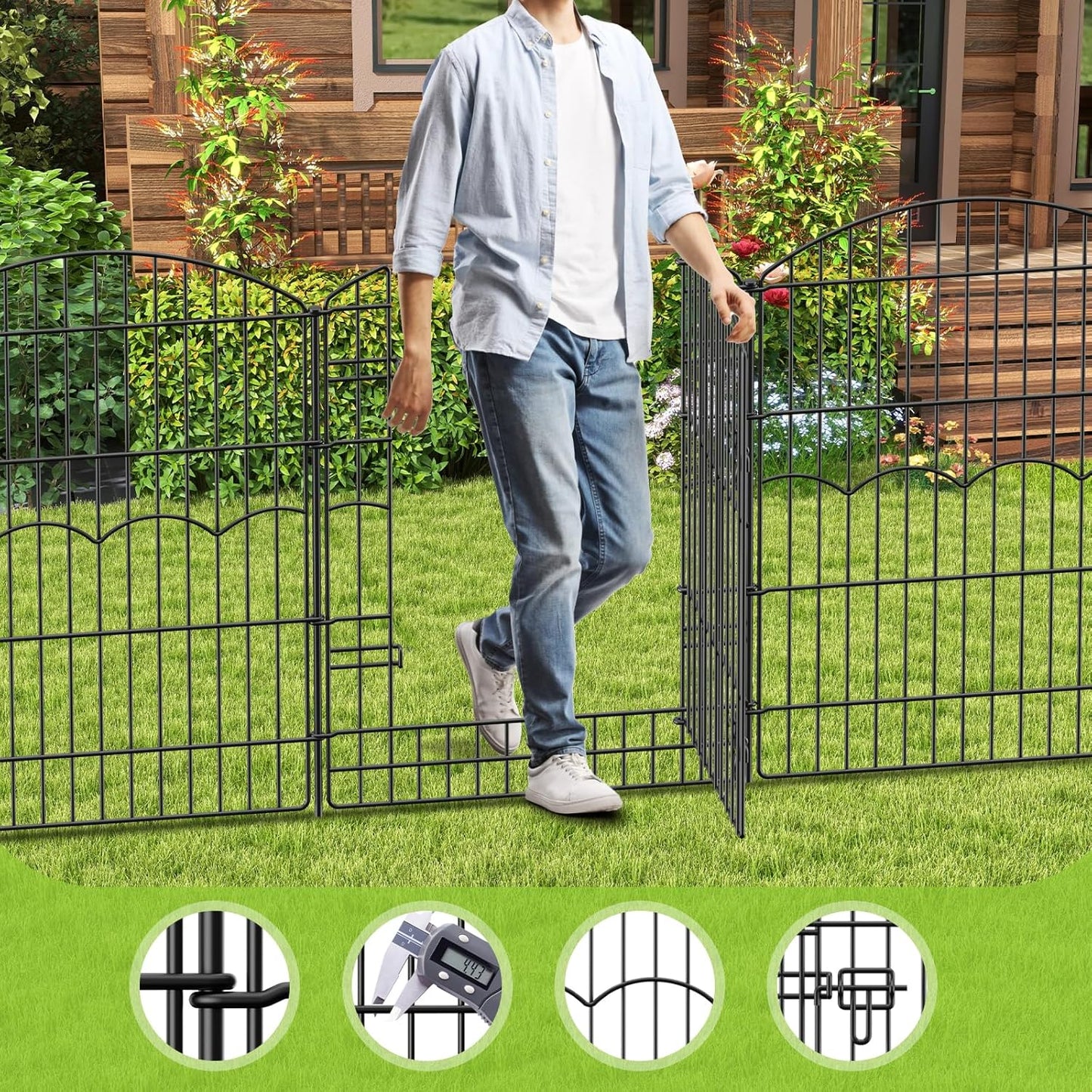 Decorative Garden Fence 6 Panels 14.8ft(L)×38in(H) No Dig Animal Barrier Fencing with 5 Panels + 1 Gate, Metal Garden Fences Rustproof Wire Border Temporary Dog Fence Outdoor for Patio Yard Lawn
