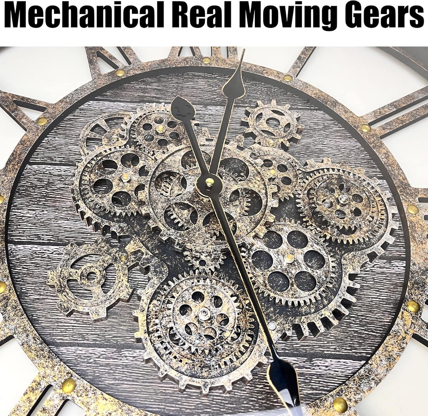 Extra Large Silent Gear Wall Clock 36” — Vintage Industrial Statement Timepiece for Calm Spaces