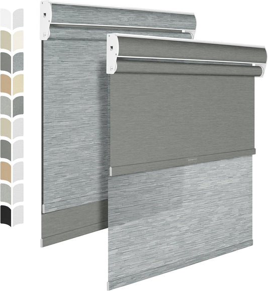 BERISSA Cordless Dual Roller Shades with Cassette Valance, Double Window Shades Blackout and Light Filtering, Day and Night for Home Office Door. Striped Jacquard Grey. 31 W x 56" H