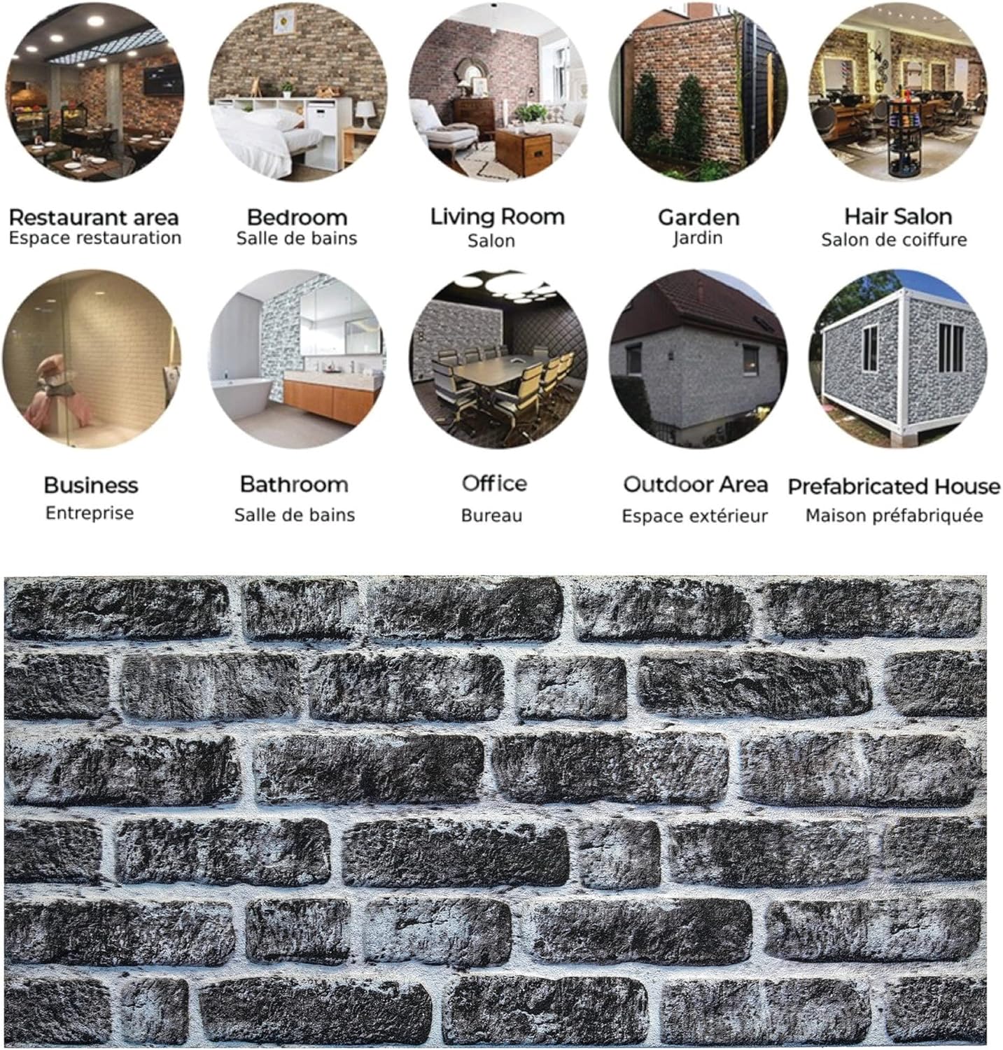 Dundee Deco 3D Wall Panels Faux Brick - Cladding, Charcoal White Stone Look Wall Paneling, Styrofoam Facing for Living Room, Kitchen, Bathroom, Balcony, Bedroom, Set of 5, Covers 27 sq ft