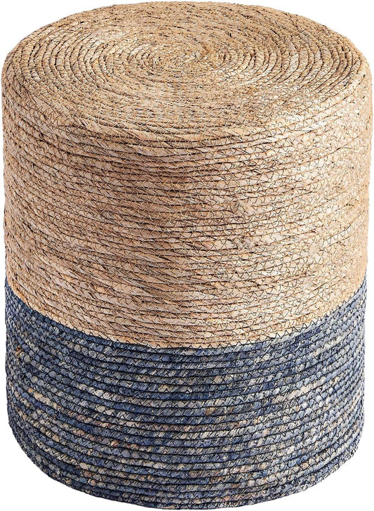 Cplxroc Pouf Ottoman, 100% Handwoven Seagrass Braided Pouffe, Boho Decor Floor Chair for Couch or Desk, Outdoor Ottomans for Garden, Round Footrest with Wood Frame, Home Decorative Seat for Balcony